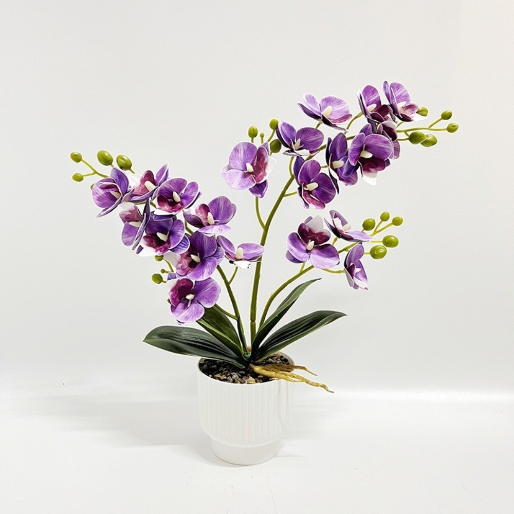 Orchid Potting Mix - กล้วยไม้ผีเสื้อจำลองหลายดอก สีขาว พร้อมกระถาง ดอกไม้ประดิษฐ์ ต้นกล้วยไม้ประดิษฐ์ บอนไซ