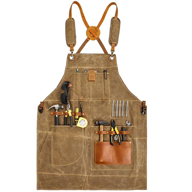 Gardening Tools Logo - ผ้ากันเปื้อนผ้าใบแว็กซ์อุตสาหกรรมหนักโลโก้ที่กําหนดเองสําหรับงานเครื่องมือช่างไฟฟ้า Florist Garden ผ้ากันเปื้อนมีสไตล์