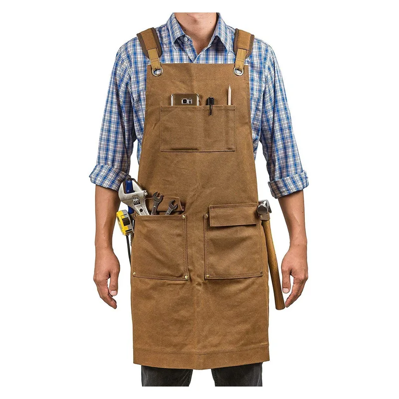 Gardening Tools Logo - ผ้ากันเปื้อนผ้าแคนวาสหนา กันน้ำ กันน้ำมัน พร้อมช่องใส่เครื่องมือ ช่างไม้ ช่างไฟฟ้า