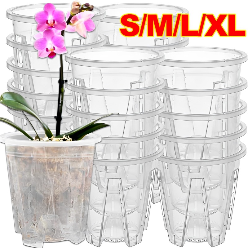 Orchid Potting Mix - กระถางปลูกกล้วยไม้พลาสติกแบบโปร่งใส ขนาด S/M/L/XL พร้อมรูระบายอากาศ ช่วยเพิ่มการระบายน้ำ ระบายอากาศได้ดี