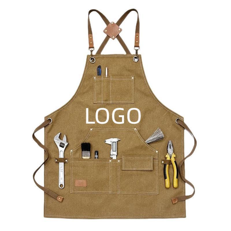 Gardening Tools Logo - ผ้ากันเปื้อนผ้าแคนวาส มีกระเป๋าหลายช่อง สำหรับช่างฝีมือ ทำสวน ช่างยนต์ พร้อมบริการสกรีนโลโก้ตามสั่ง
