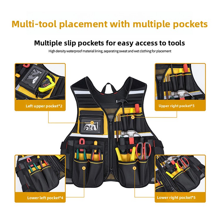 Gardening Tools Logo - เสื้อกั๊กอเนกประสงค์สำหรับช่างซ่อมบำรุง ช่างไฟฟ้า พร้อมช่องใส่เครื่องมือหลายช่อง ปรับแต่งโลโก้ได้ เหมาะสำหรับงานกู้ภัย งานสวน