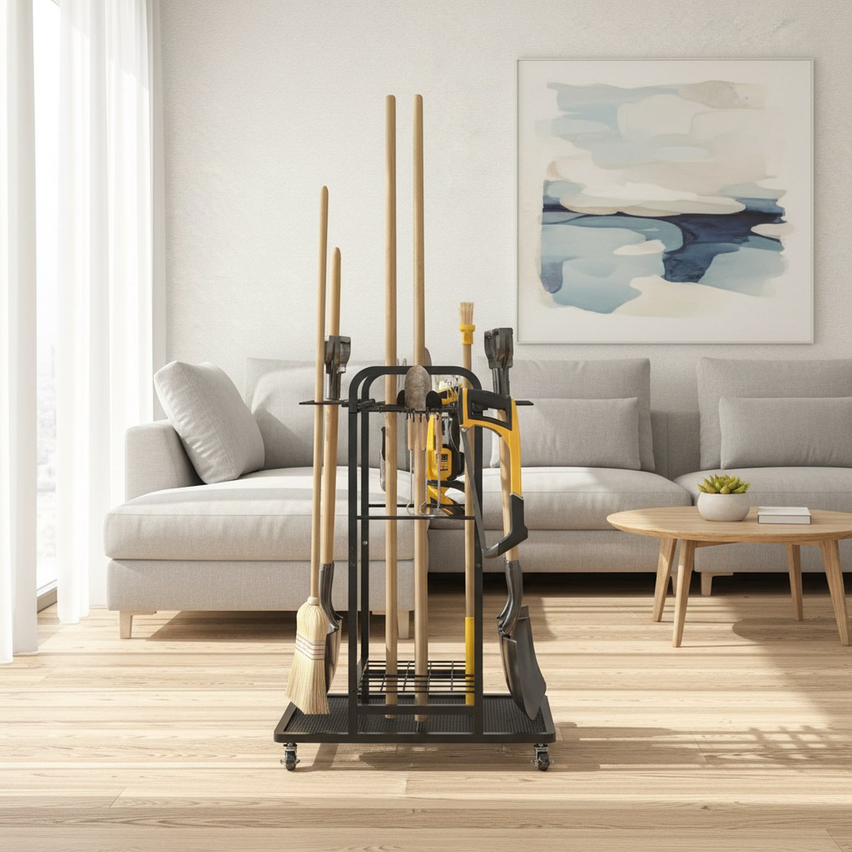 Gardening Yard Tools - รถเข็นเครื่องมือทำสวนแบบแข็งแรง 3 ชั้น พร้อมล้อ สำหรับจัดเก็บเครื่องมือในโรงรถและลานบ้าน